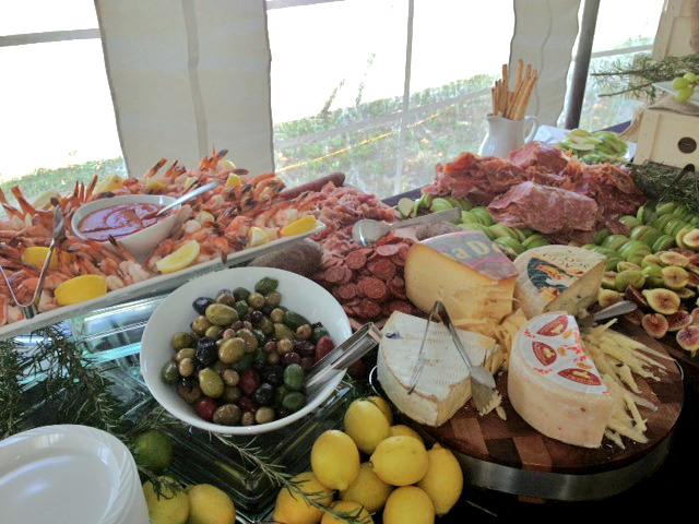 andrea-trattoria-italiana-catering-spread-with-olives-shrimp-salami-italian-cheeses
